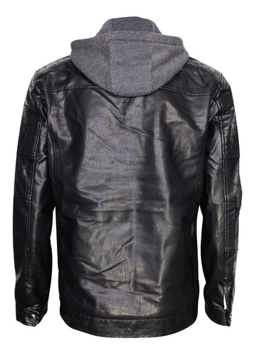 Imagen 2 de 6 de Chamarra Piel Hombre Biker Gorro Desmontable Roosevelt 09
