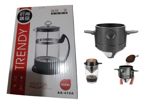 Cafetera Prensa Francesa De Acero 1000 Ml + Dripper Filtro