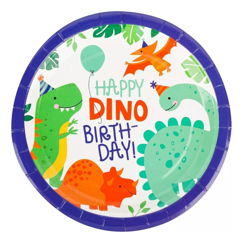 Plato Polipapel Dinosaurios Happy Birthday Cumpleaños X10