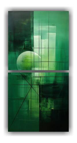 160x80cm Cuadro Abstracto En Verde Y Blanco Bastidor Madera