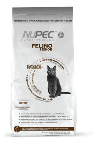 2 Costales Croquetas Nupec Felino Senior 1.5 Kg + Toallitas