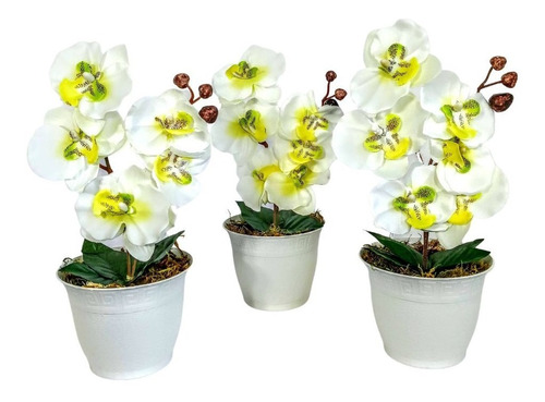 3 Mini Arranjos Orquídeas Artificial Vaso Brancas Decoração | Parcelamento  sem juros
