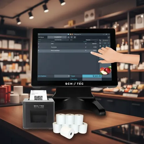 Kit Comercio All In One Touch I5 C/ Soft + Impresor + Rollos Negro