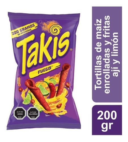 Imagen 2 de 5 de Snack Takis Fuego Picante Extremo Sabor Chile Y Lima X 200gr