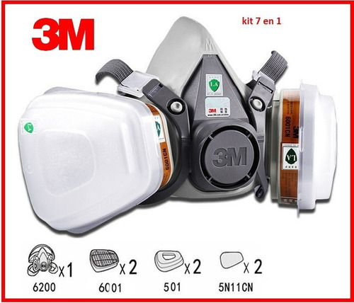 3m Respirador 6200 + Filtros 6001 Al 6001 + Accesorios Lente