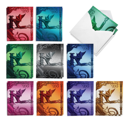 20 Tarjetas De Notas Blanco Monograma De Colores Surtid...
