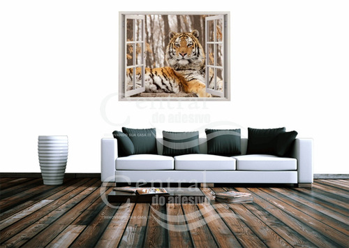 Imagem 2 de 2 de Adesivo Janela Parede Tigre De Bengala 0,60 X 1,00 Mod.03