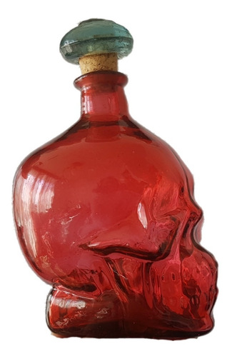 Licorera Calavera Craneo Vidrio Soplado Artesanía Roja 750ml