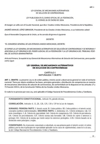 Ley General De Mecanismos Alternativos De Solución De Controversias (materia Civil) Comentada 2024. On Comentarios, Fundamento Constitucional, Correlaciones Y Jurisprudencia