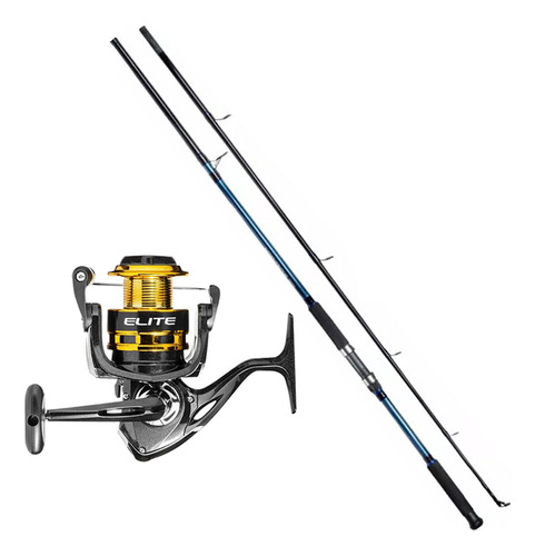 Kit Pesca Elite 2000 Gold + Vara Solara 1,80m 10-20 Lbs Azul