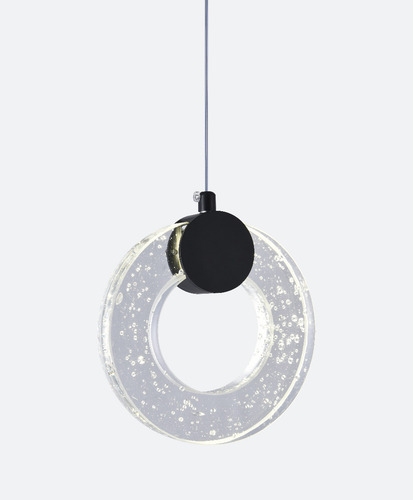 Lustre Luminária Pendente Moderno Led Argola Cristal 127/220V Estrutura Preto 127/220V