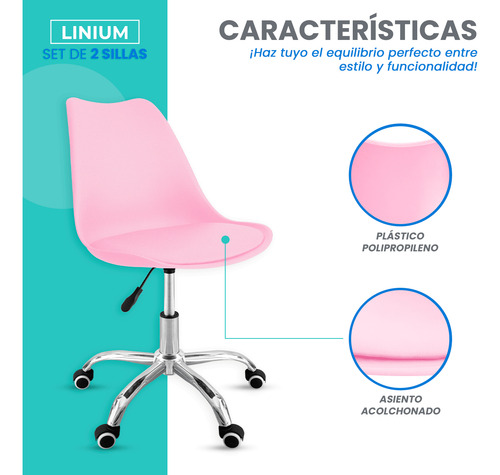 Silla Oficina Salon Estetica Escritorio Tulip Sala Junta 6pz Rosa Asiento Acolchonado Tapizado Vinipiel