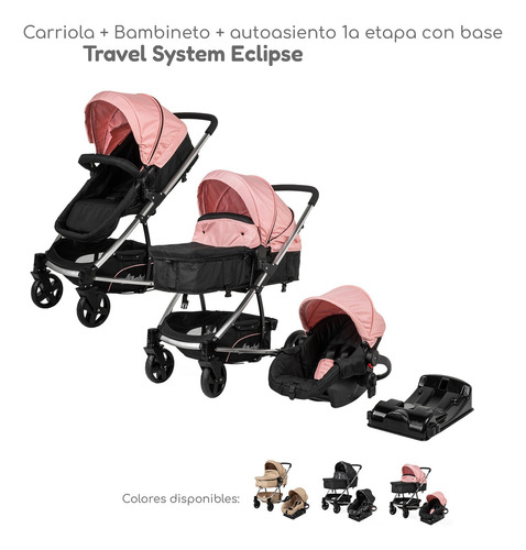 Carriola D Bebe Eclipse Travel System Con Autoasiento Color Rosa Chasis Plateado