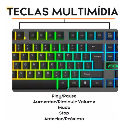 Teclado Gamer Semimecânico Rgb Led Retroiluminado Computador