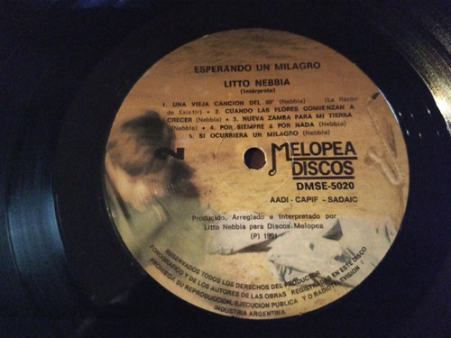 Litto Nebbia Esperando Un Milagro Disco Vinilo Lp 1991 (Usado)