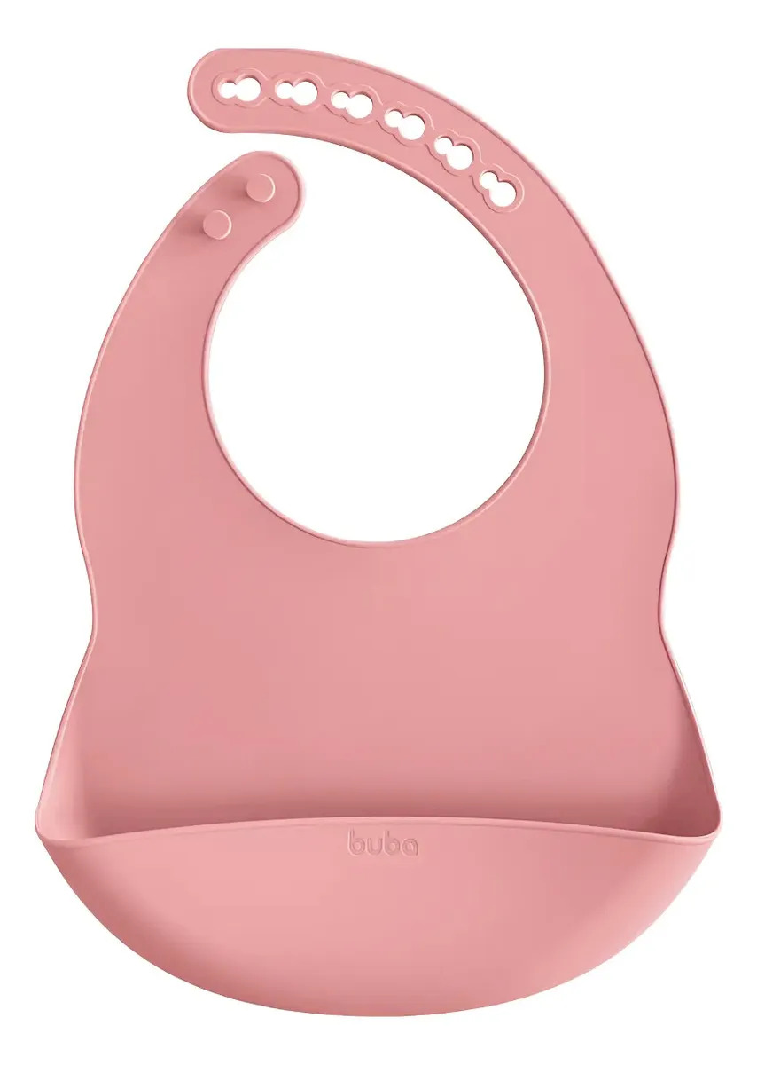 Babador De Silicone Com Pega Migalhas Alimentação Bebê Buba Cor Rosa Liso