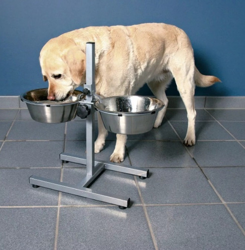 Comedero 29cm Elevado Ajustable Perros Altura Regulable Color Plateado