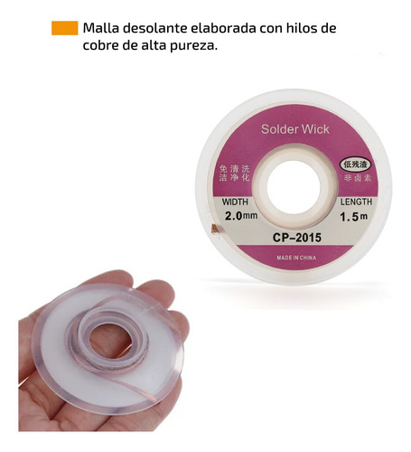 Imagen 3 de 7 de Malla Desoldante Yihua Cinta Cobre 2mm Ancho X 1,5 Metros