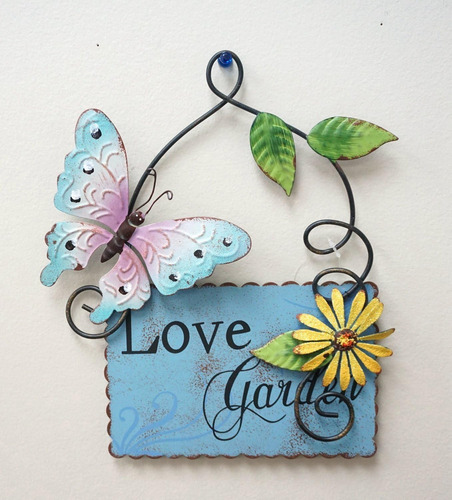 Home Accent - Placa De Metal Con Diseño De Mariposa Y Flores