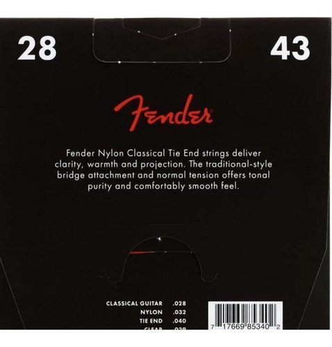 Imagen 6 de 9 de Cuerdas Para Guitarra Fender 100 Classical De Nylon 28-43