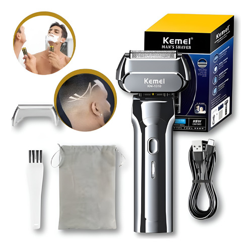 Aparelho De Barbear Kemei Display Led Depilador Elétrico Usb