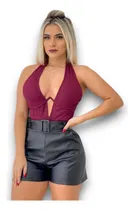 Comprar Short Couro Com Cinto Fake Moda Blogueira Cu002F Ziper Tendencia