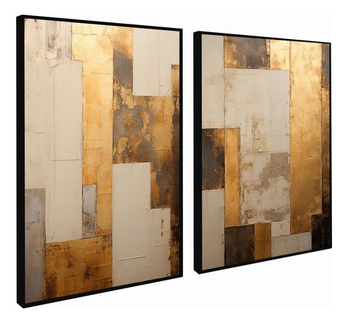 Quadros Decorativos Abstrato Gold Cinza Sala Luxo C Moldura 