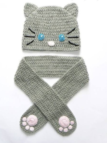 Gorro Y Bufanda De Gato Tejido A Crochet Para Niños Y Adulto