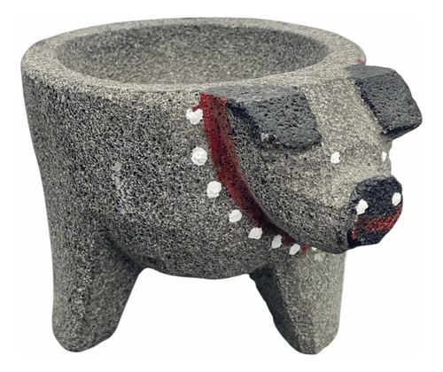 Molcajete De Piedra Volcánica Forma De Cochinito Artesanal Gris
