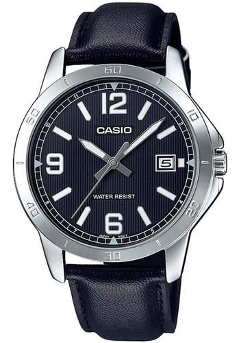 Reloj Casio Mtpv004 Hombre Fechador Correa Fondo Negro MTP-V004L-1B