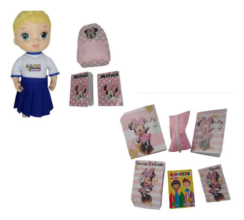 Kit Escolar Completo Minnie Rosa Para Boneca Baby Alive