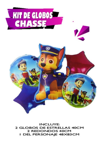 Kit Globos Forma Chase Paw Patrol Con Vela Topper