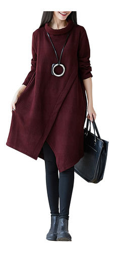 Vestido Casual De Otoño Para Mujer, Invierno Y Cuello, Dobla