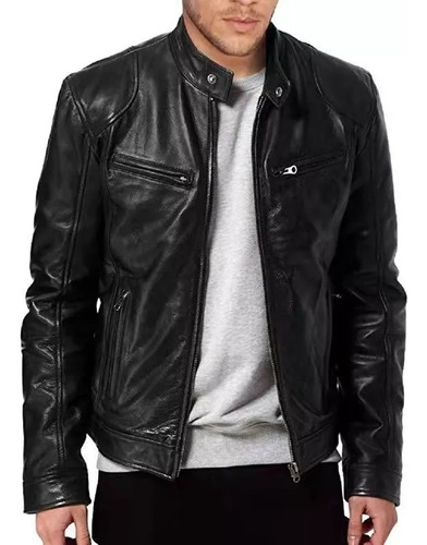 Chaqueta De Moto De Cuello Alto De Piel Punk Para Hombre