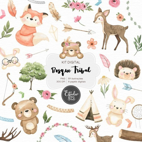 Kit Imagenes Png Cliparts Animales Tribal Bosque Est09