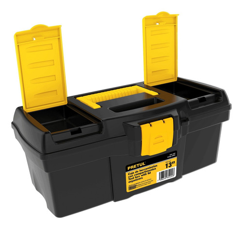 Caja Para Herramienta Plastica Uso Rudo Compartimentos 13' Negro Con Amarillo Con Compartimentos