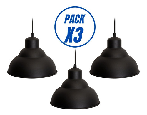 Imagen 5 de 10 de Pack X3 Lampara Colgante Galponera Vintage Industrial