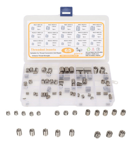 Qw1 Insertos De Rosca De Acero Inoxidable, 65 Piezas,