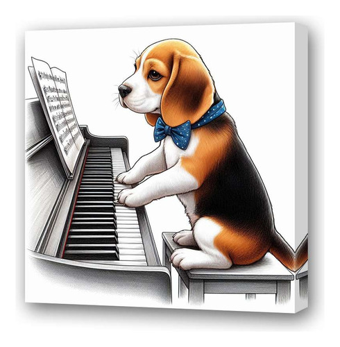 Cuadro 45x45cm Perro Beagle Tocando El Piano Dibujo M3