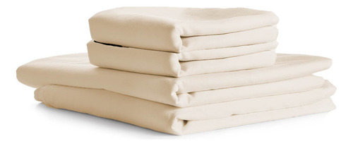 Juego De Sábanas 100% Algodón 300 Hilos Matrimonial - Hokins Color Beige Diseño de la tela Liso