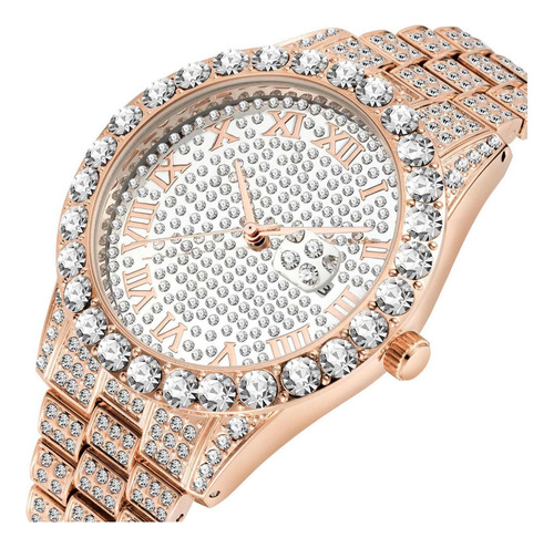 Hombre Reloj De Cuarzo Oro 18k Reloj Brillante Diamante