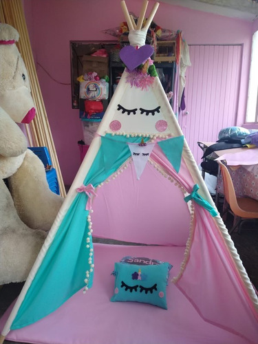 Tipi Teepee Casita Tienda Infantil Unicornio Con Nombre Cama
