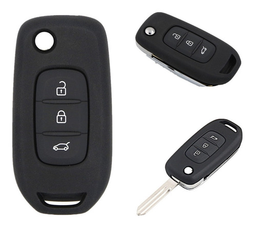 Imagen 5 de 5 de Cubre Volante + Funda Llave Silicona - Renault Kwid - Negro