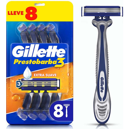 Gillette Prestobarba3 rastrillo con 3 hojas por 8 unidades extra suave