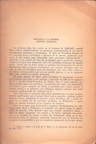 Miseria Dela Filosofía, Origen Flia Pp Estado - Marx Engels (Usado)