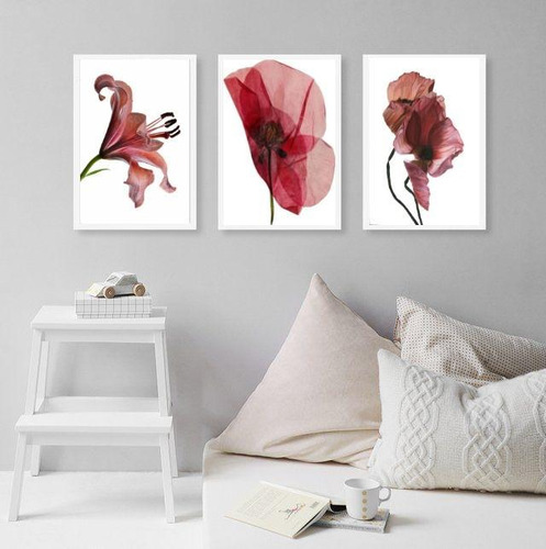 Set de 3 marcos decorativos modernos con flores, color vino de Marsala