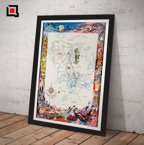 Cuadro Mapa Middle Earth  Lamina Poster Retro 1959 Tolkien