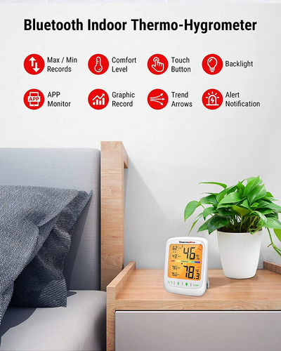 Imagen 3 de 9 de Termómetro Higrómetro Digital Bluetooth Thermopro Tp59 Indoo