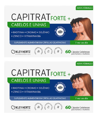 Kit 2 Vitamina Capitrat Cabelos E Unhas 60cps - Kley Hertz Caramelo