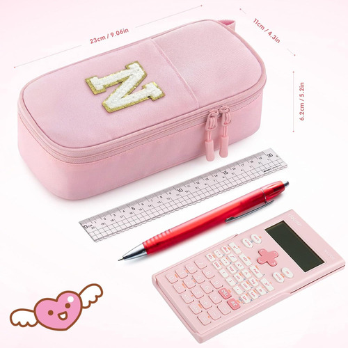 Estuche De Lápices Rosa Con Doble Cremallera Y Lazo